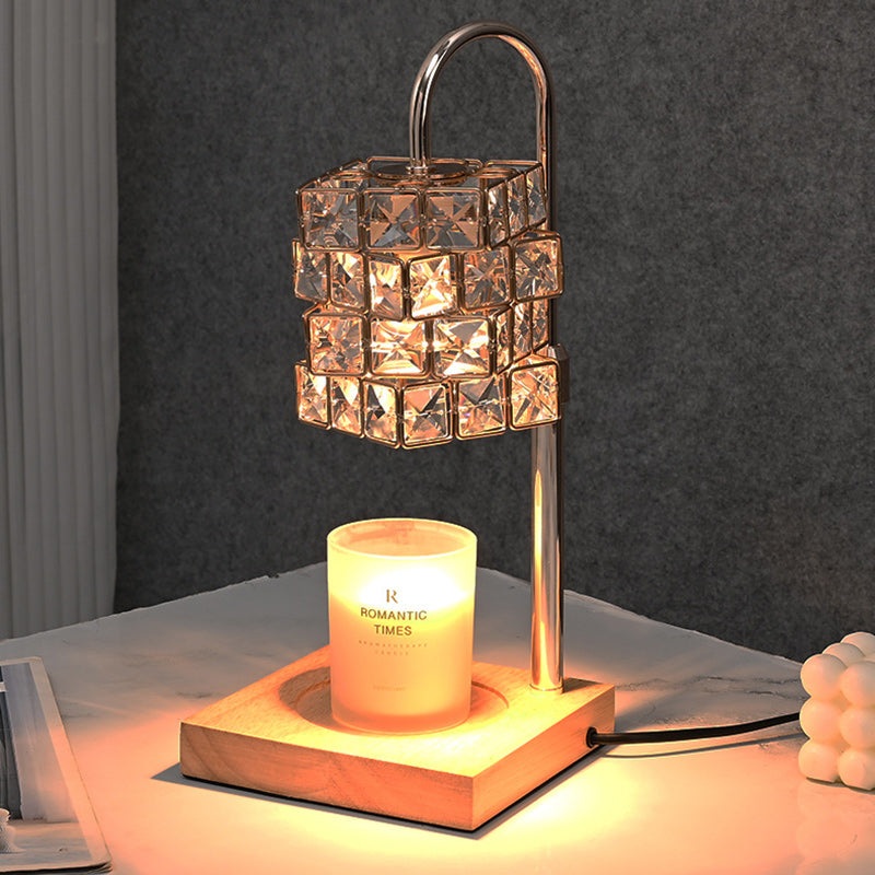 Modern Luxury Rubik's Cube Diamond Wood Hardware Glass 1-Light Melting Wax Table Lamp For Bedroom