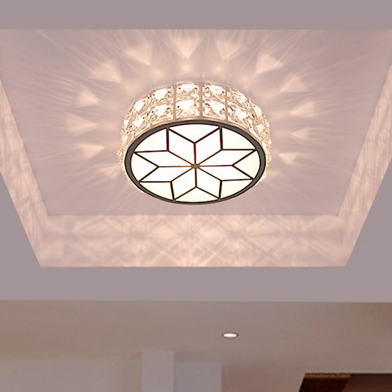Modern Minimalist Drum Shape Hardware Crystal LED Flush Mount Ceiling Light For Hallway