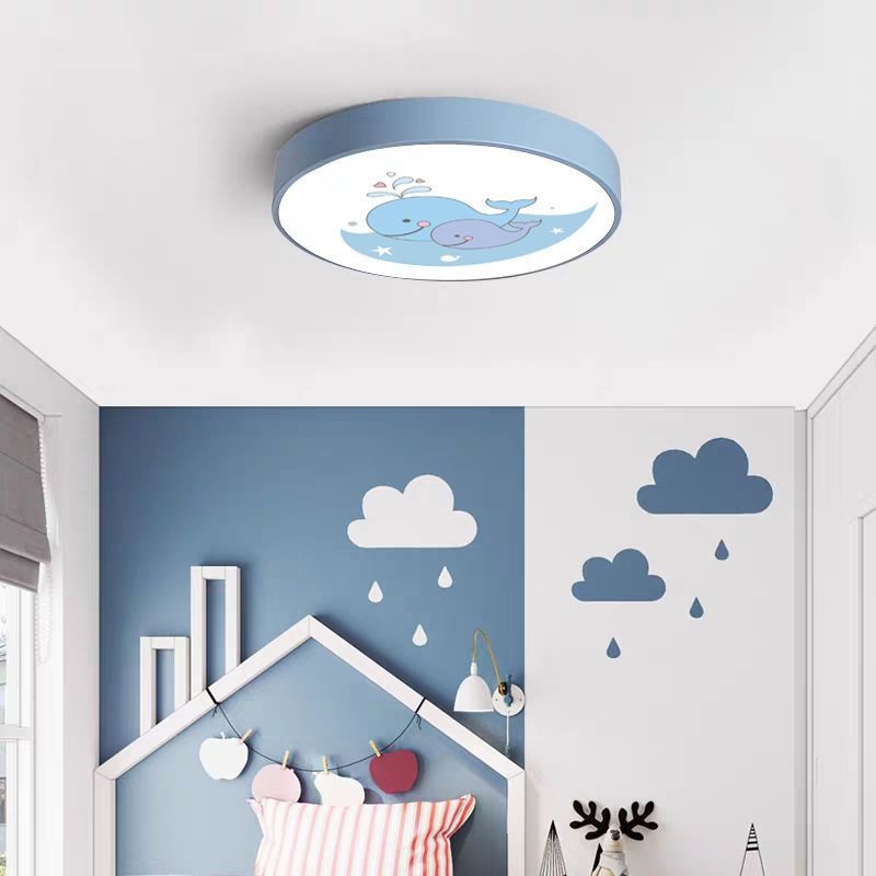 Modern Minimalist Kids Cartoon Round Iron Acrylic LED Flush Mount Ceiling Light For Bedroom