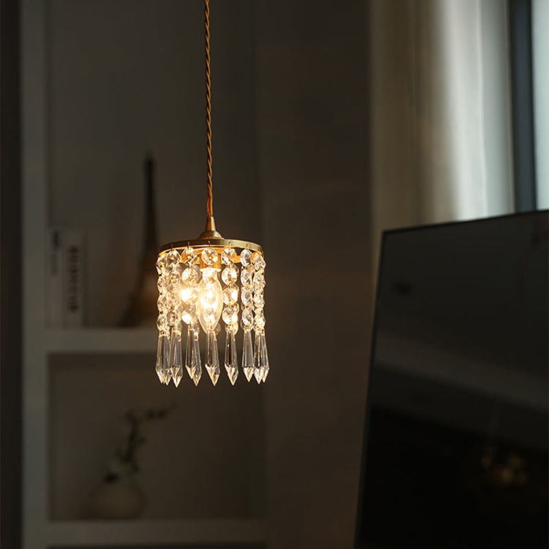 Modern Minimalist Round Crystal Shade Iron 1-Light Pendant Light For Bedroom