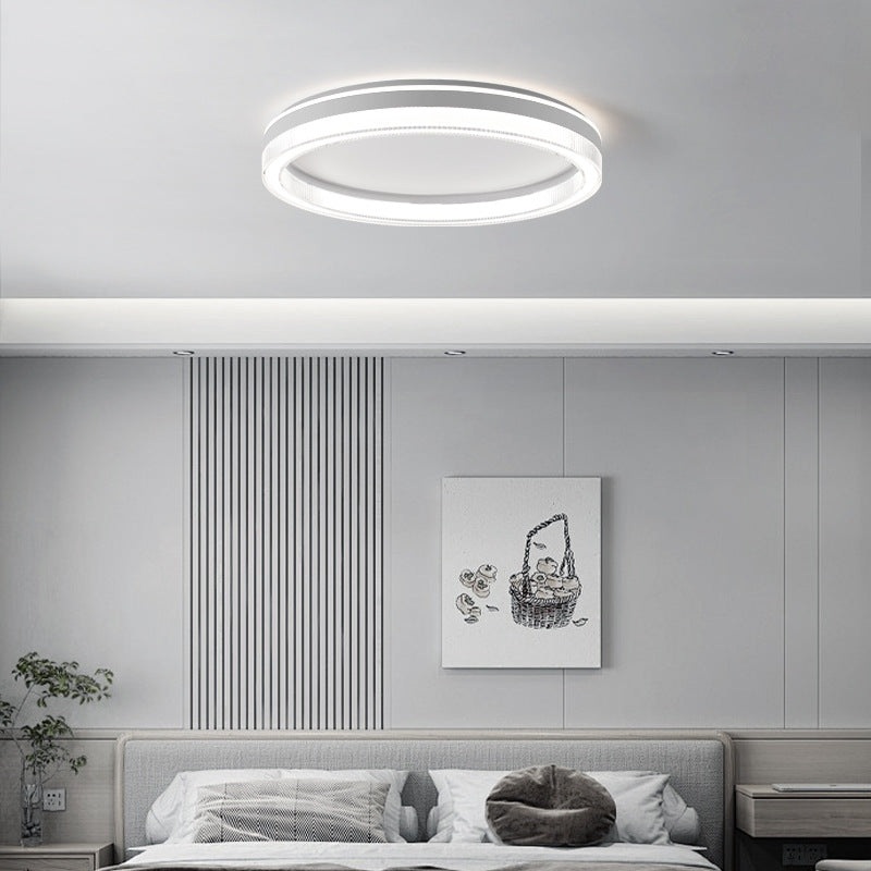 Modern Minimalist Round Horizontal Stripes Iron Acrylic LED Flush Mount Ceiling Light For Bedroom