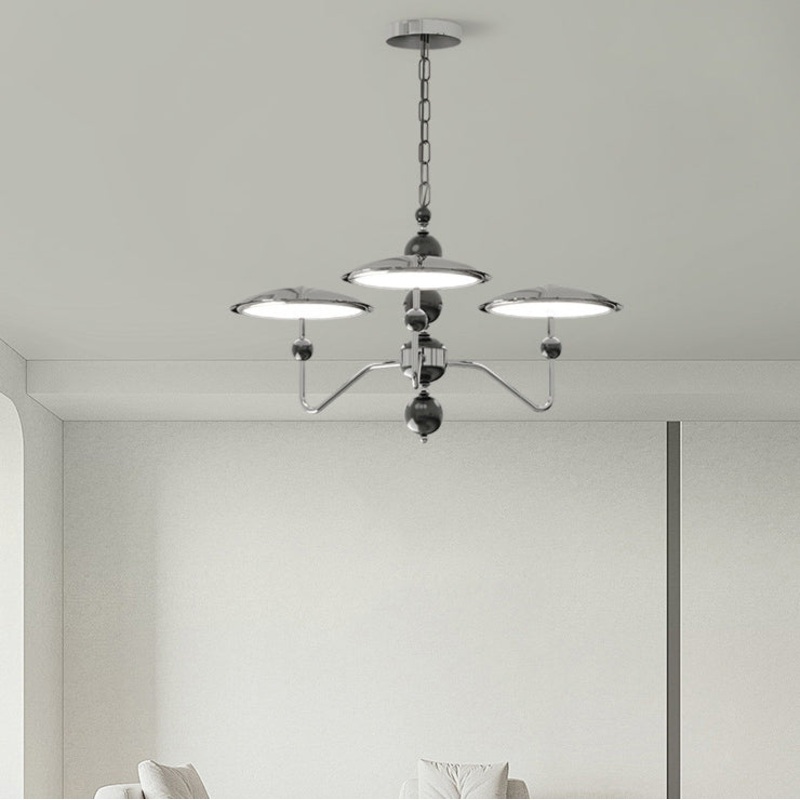 Traditional French Branch Sphere Oval Disc Aluminum Acrylic LED Chandelier For Living Room