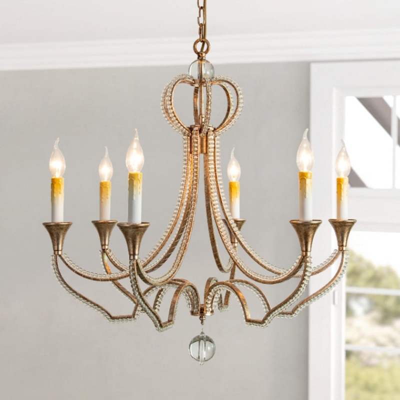 Traditional French Iron Crystal Candlestick 6-Light Chandeliers For Living Room