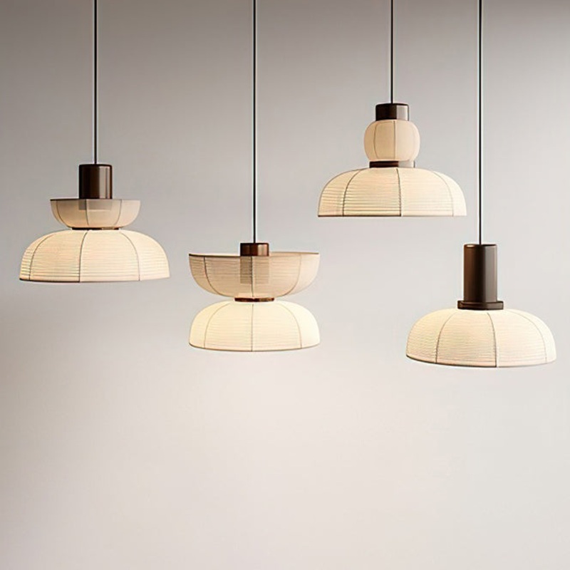 Traditional Japanese Half Round Column Fabric Wood 1-Light Pendant Light For Bedroom