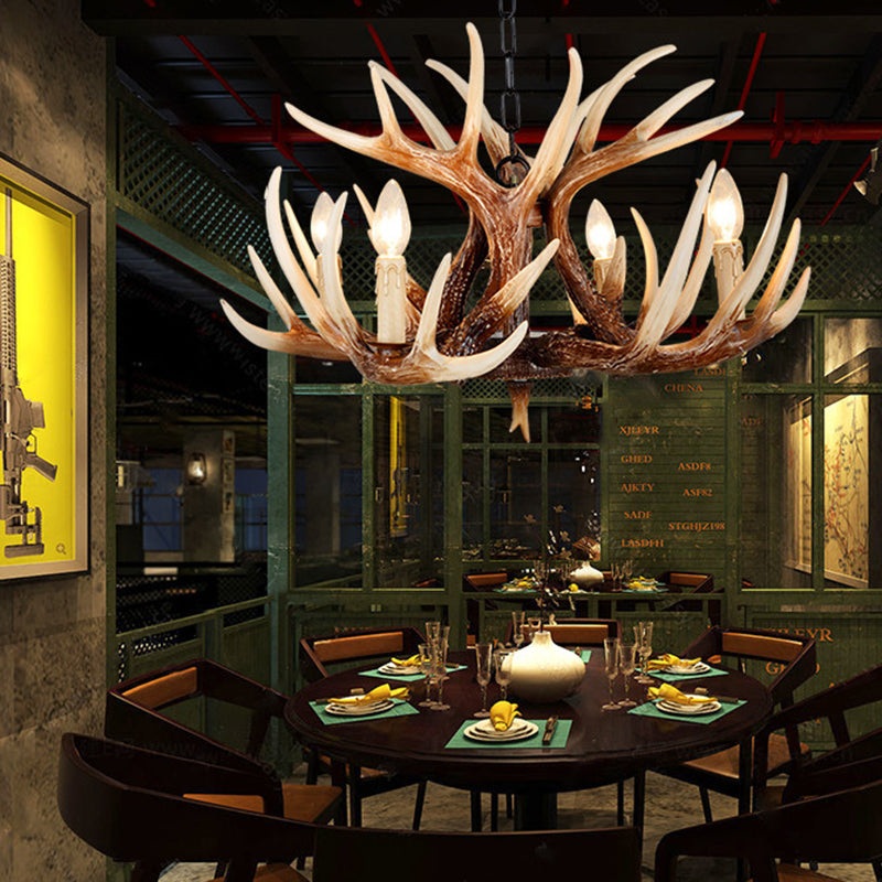 Traditional Vintage Antler Branch Sconce Resin PVC 4/6 Light Chandelier For Living Room