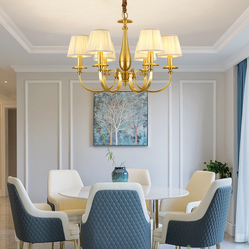 Traditional Vintage Branch Curved Cylinder Fabric Brass 3/6/8/10/15 Light Chandelier For Living Room