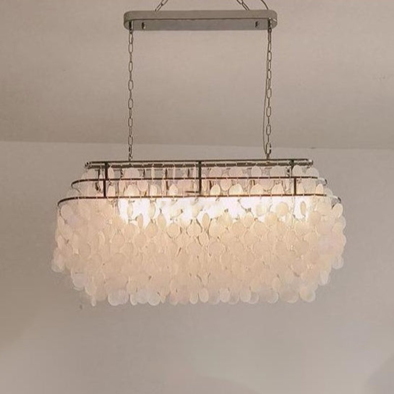 Traditional Vintage Long Round Oval Base Iron Shell 5/6 Light Chandelier For Living Room