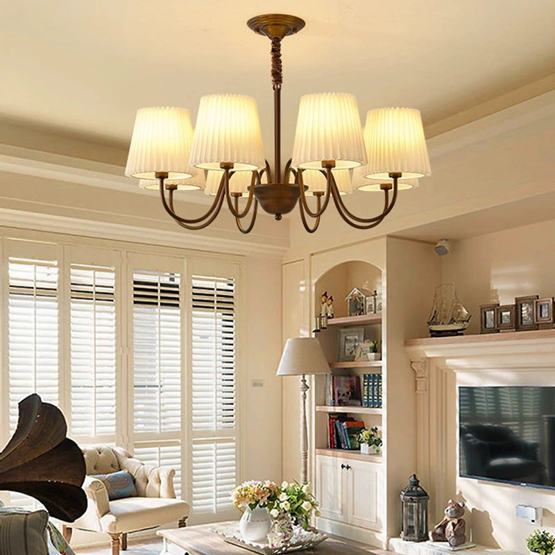 Traditional Vintage Round Branch Curved Fabric Iron 3/6/8/10 Light Chandelier For Living Room
