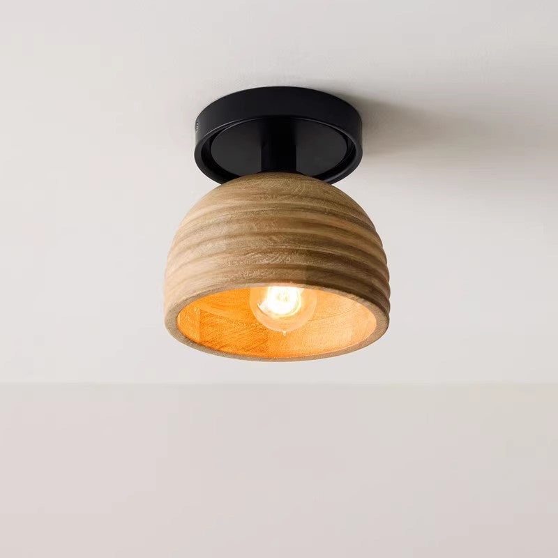 Traditional Vintage Semi-Circle Striped Iron Wood 1-Light Semi-Flush Mount Ceiling Light For Living Room