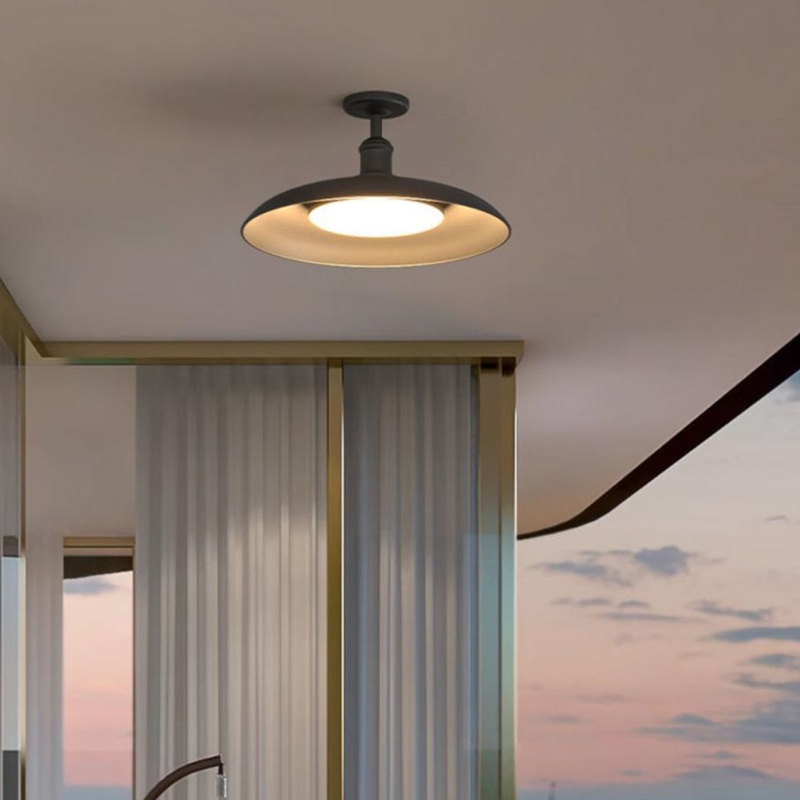 Traditional Vintage Waterproof Flared Cylinder Disc Base Iron 1-Light Semi-Flush Mount Ceiling Light For Outdoor Patio