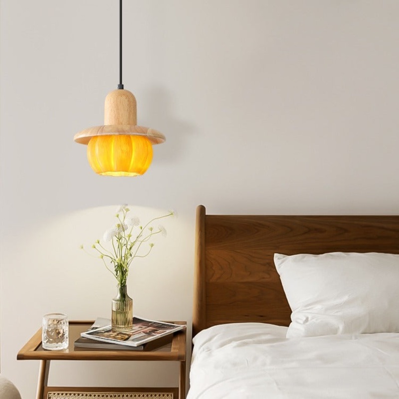 Contemporary Creative Disc Pumpkin Shape Wood Resin Shade 1-Light Wall Sconce Lamp For Living Room