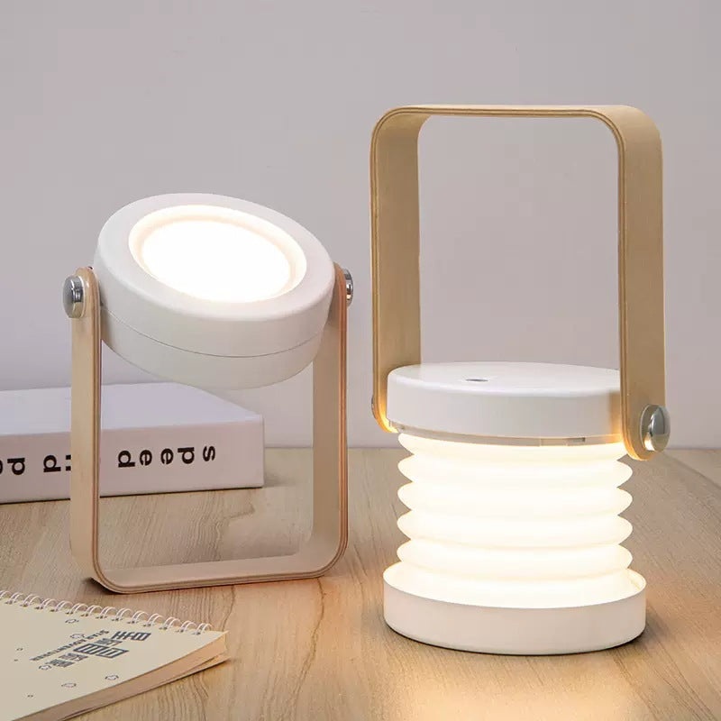 Contemporary Creative Foldable Round Lantern Wood ABS PC Iron LED Table Lamp For Bedroom