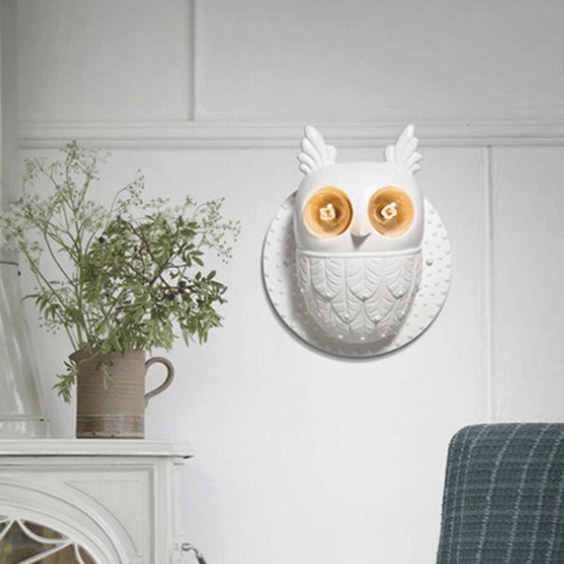 Contemporary Creative Owl Shape Oval Resin 2-Light Wall Sconce Lamp For Bedroom