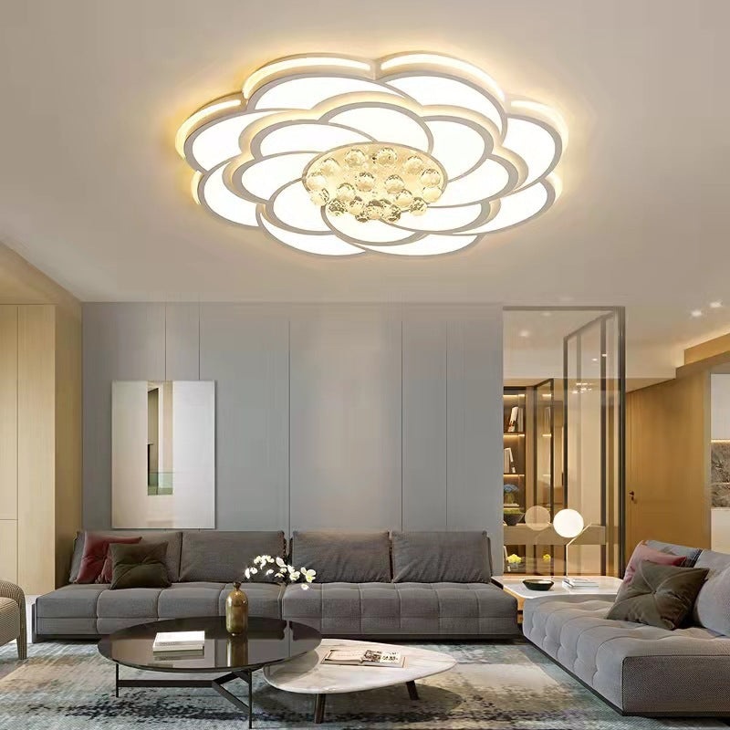 Contemporary Luxury Flower Round Iron Acrylic Crystal LED Flush Mount Ceiling Light For Living Room
