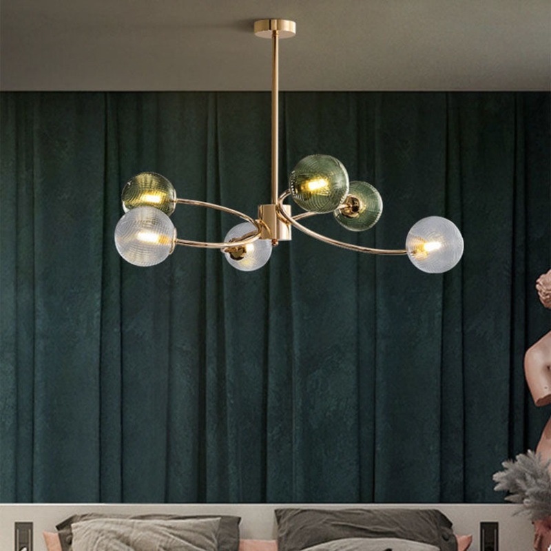 Contemporary Nordic Branch Line Orb Hardware Glass 6/8/12 Light Chandelier For Living Room