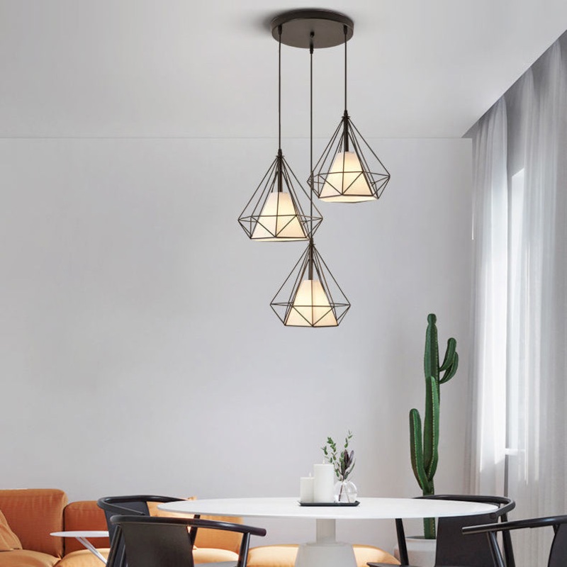 Contemporary Nordic Diamond Iron Fabric 3 - Light Pendant Light For Dining Room