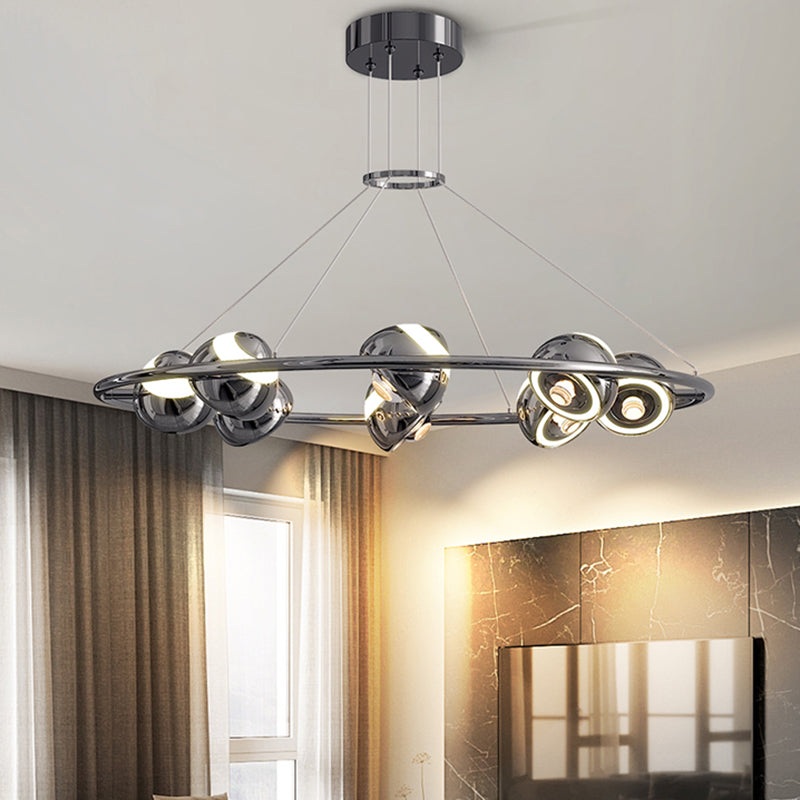 Contemporary Nordic Round Aluminum Iron Acrylic LED Chandelier For Living Room
