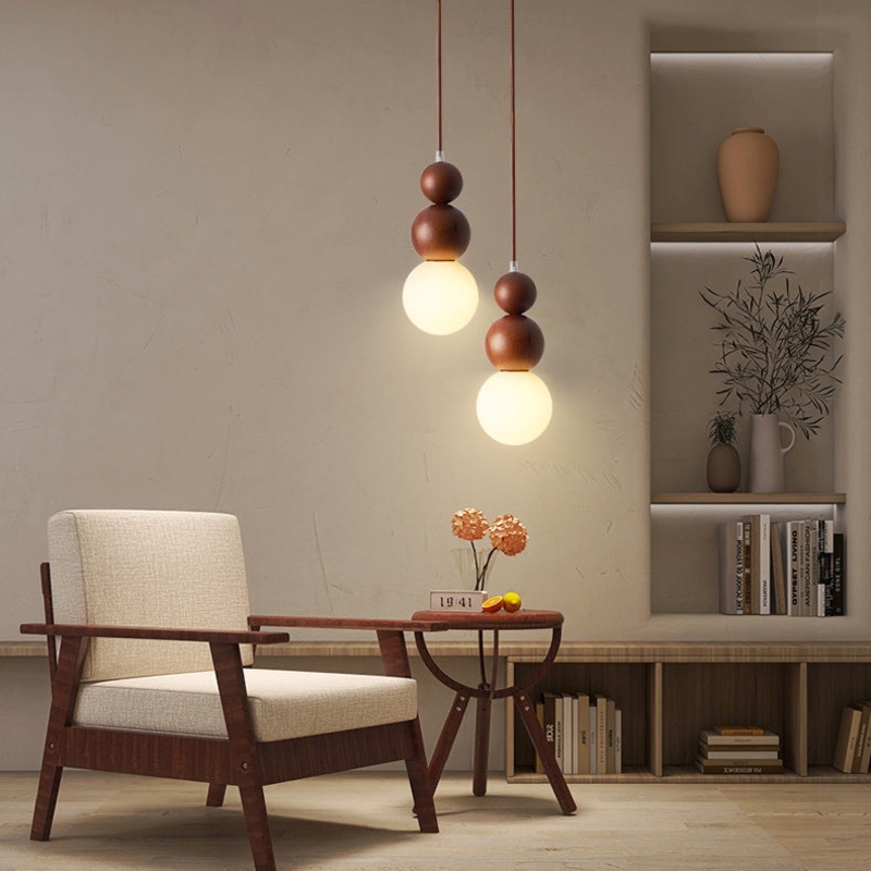 Contemporary Retro Beads Solid Wood Glass 1 - Light Pendant Light For Living Room