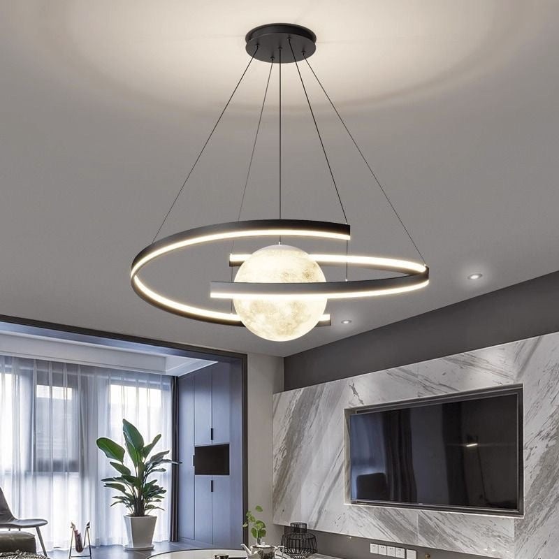 Contemporary Scandinavian Arc Semicircle Moon Aluminum Iron Silicone LED Chandelier For Living Room