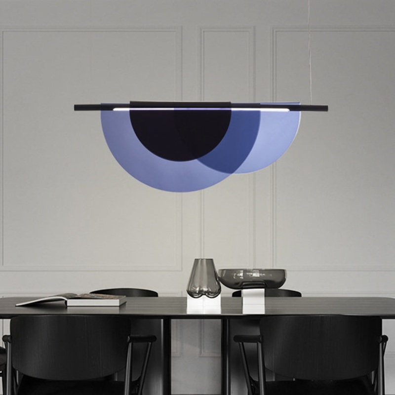 Contemporary Scandinavian Long Half Circle Stacked Acrylic Iron LED Chandelier For Living Room