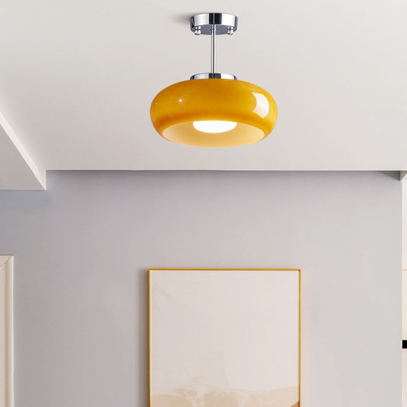 Contemporary Scandinavian Persimmon Oval Disc Base Iron Glass 1-Light Pendant Light For Living Room