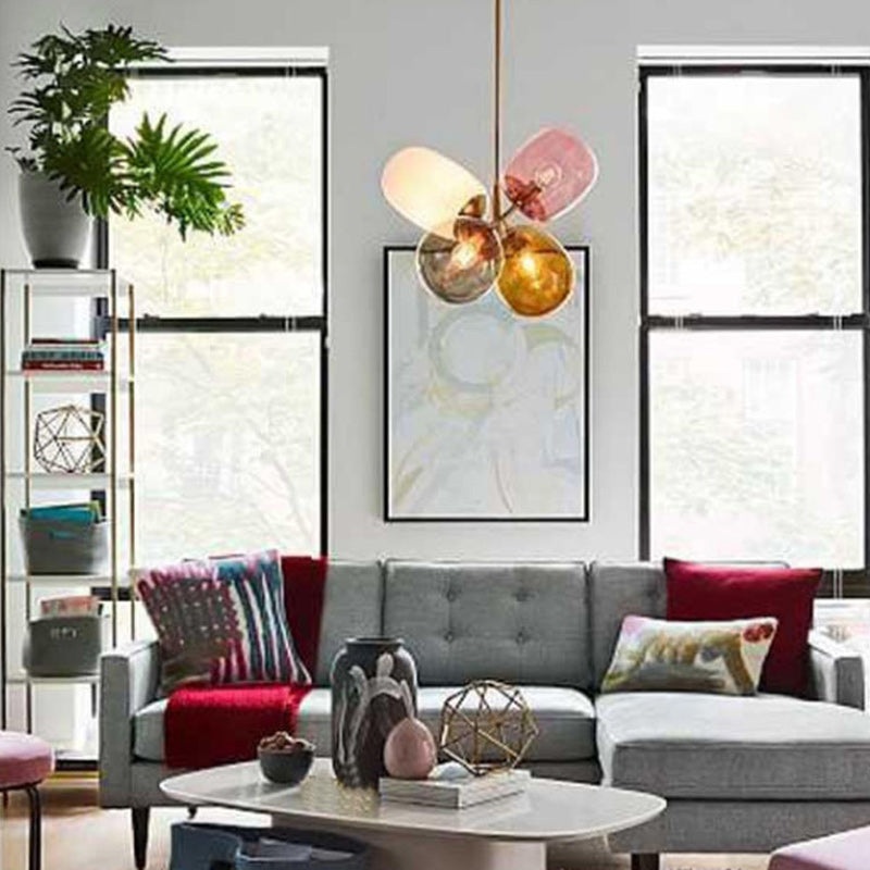 Contemporary Scandinavian Round Cylinder Orb Bubble Iron Glass 4-Light Chandelier For Bedroom