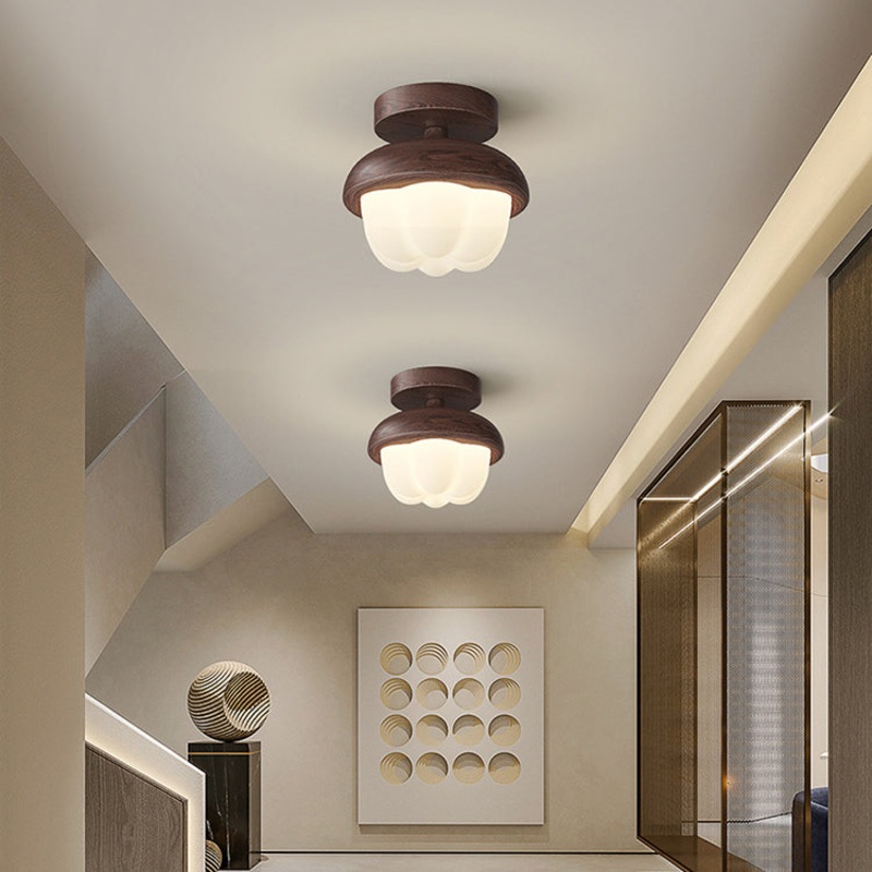 Contemporary Scandinavian Rubber Wood PE Flower Star LED Semi-Flush Mount Ceiling Light For Hallway