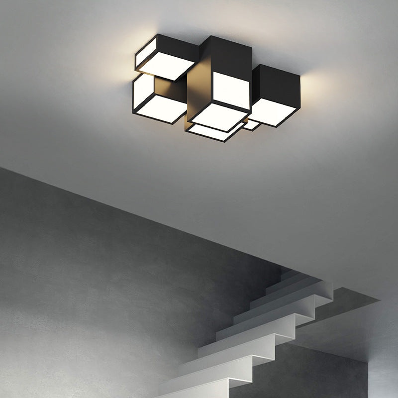 Contemporary Scandinavian Rubik's Cube Square Rectangle Iron Acrylic LED Flush Mount Ceiling Light For Bedroom