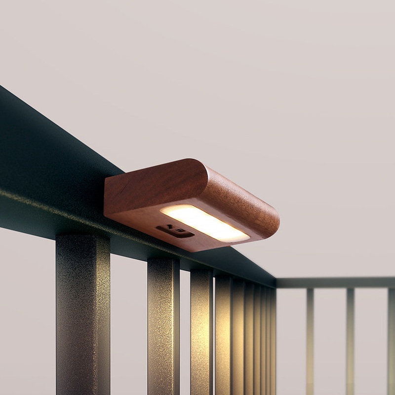 Contemporary Simplicity Solid Wood Rectangular LED Solar Wall Sconce Lamp For Outdoor Patio