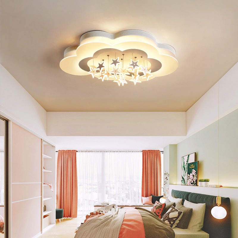 Modern Art Deco Cloud Shape Star Iron Acrylic LED Flush Mount Ceiling Light For Bedroom
