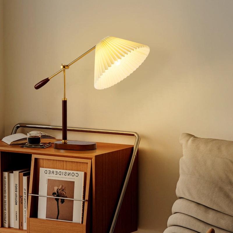 Traditional Vintage Ash Iron Fabric Umbrella 1 - Light Table Lamp For Living Room