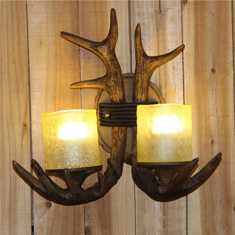 Contemporary Creative Antler Cylinder Resin Glass 2-Light Wall Sconce Lamp For Bedroom