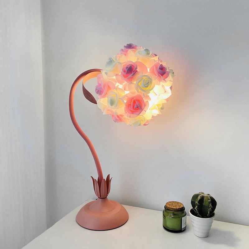 Contemporary Creative Rose Bouquet Iron Hose 1-Light Table Lamp For Bedroom