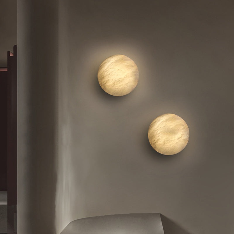 Contemporary Luxury Copper Marble Round LED Wall Sconce Lamp For Living Room