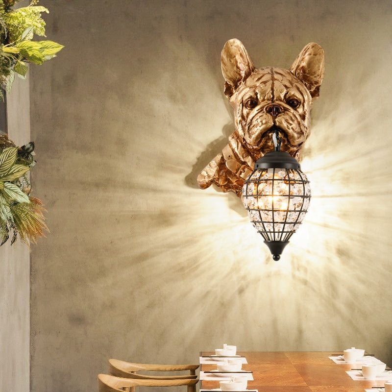 Contemporary Luxury Resin Crystal Elephant Dog 1-Light Wall Sconce Lamp For Living Room