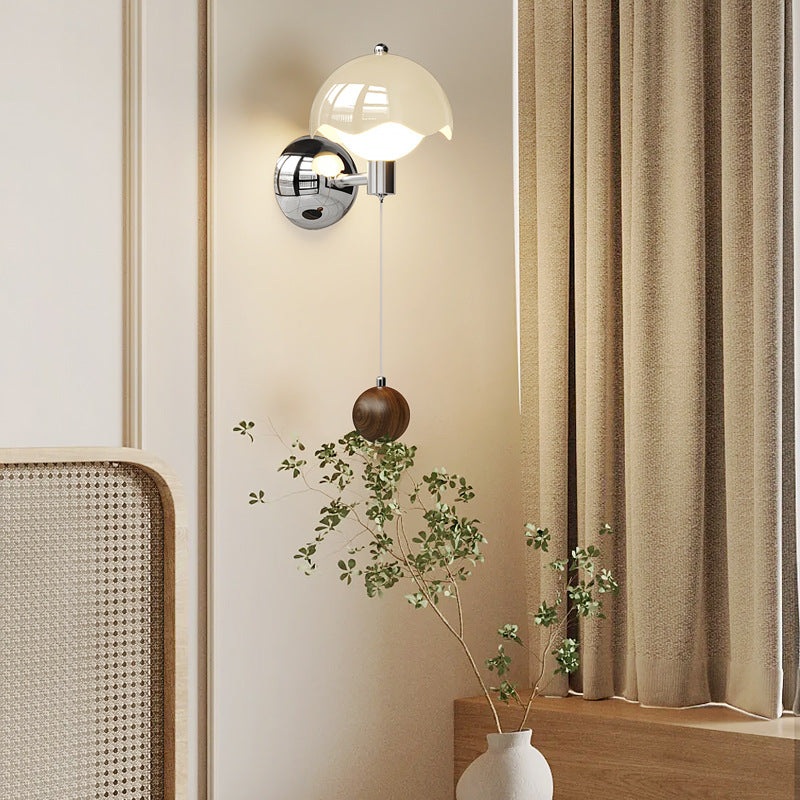 Traditional French Cream Iron Eggshell PE Globe Shade LED Wall Sconce Lamp For Living Room