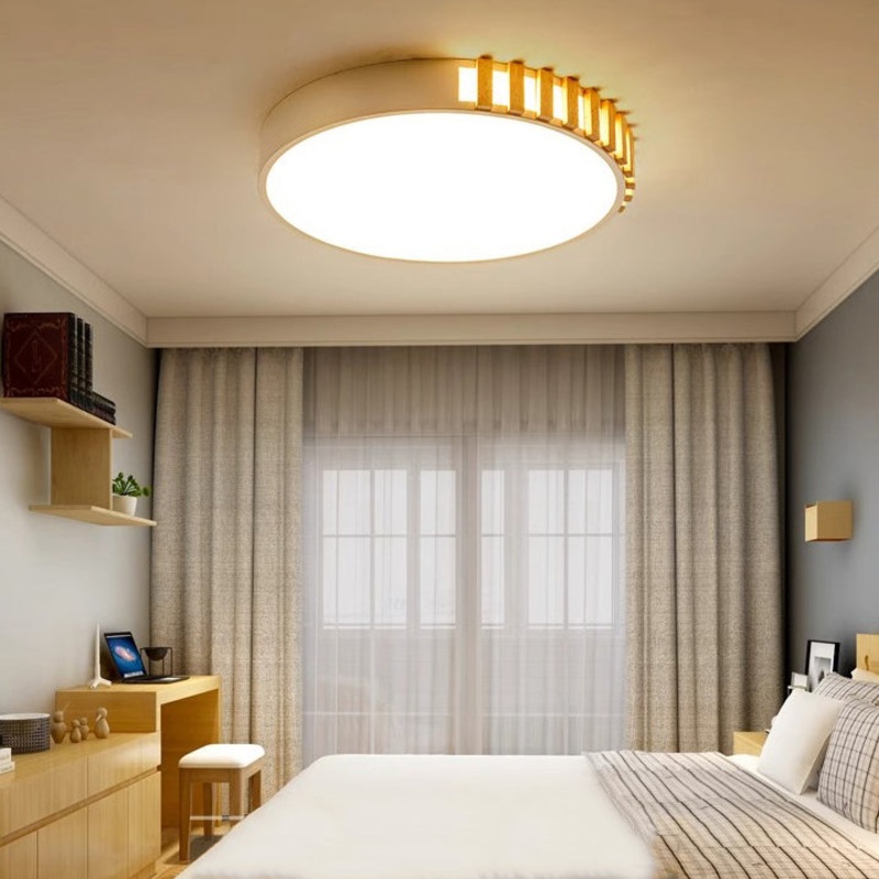 Traditional Japanese Metal Wood Acrylic Rectangular Square Round LED Flush Mount Ceiling Light For Bedroom