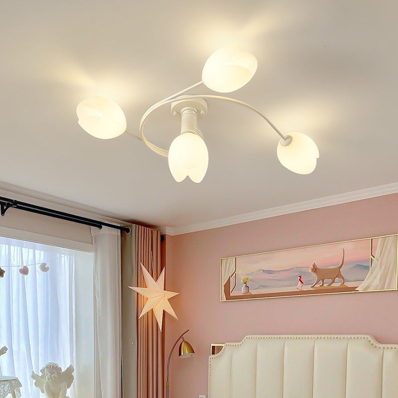 Contemporary Creative Branch Magnolia Flower Iron Plastic 4/6 Light Semi-Flush Mount Ceiling Light For Living Room