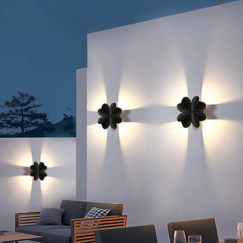 Contemporary Creative Waterproof Aluminum Four-Leaf Clover LED Wall Sconce Lamp For Outdoor Patio