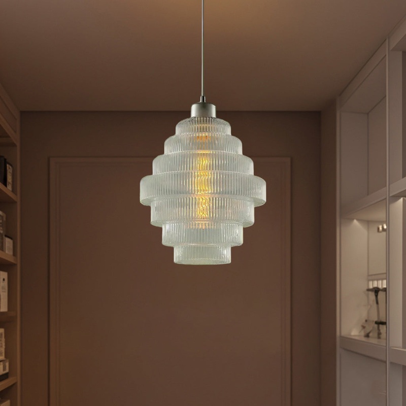 Contemporary French Multi Tier Circle Cylinder Glass Shade Iron 1-Light Pendant Light For Living Room