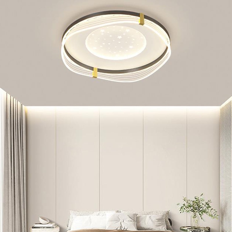 Contemporary Nordic Cream Round Square Rectangular Sky Pattern Iron Aluminum Acrylic LED Flush Mount Ceiling Light For Bedroom