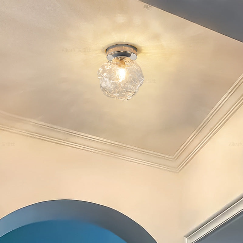 Contemporary Nordic Irregular Cube Iron Glass 1-Light Semi-Flush Mount Ceiling Light For Living Room