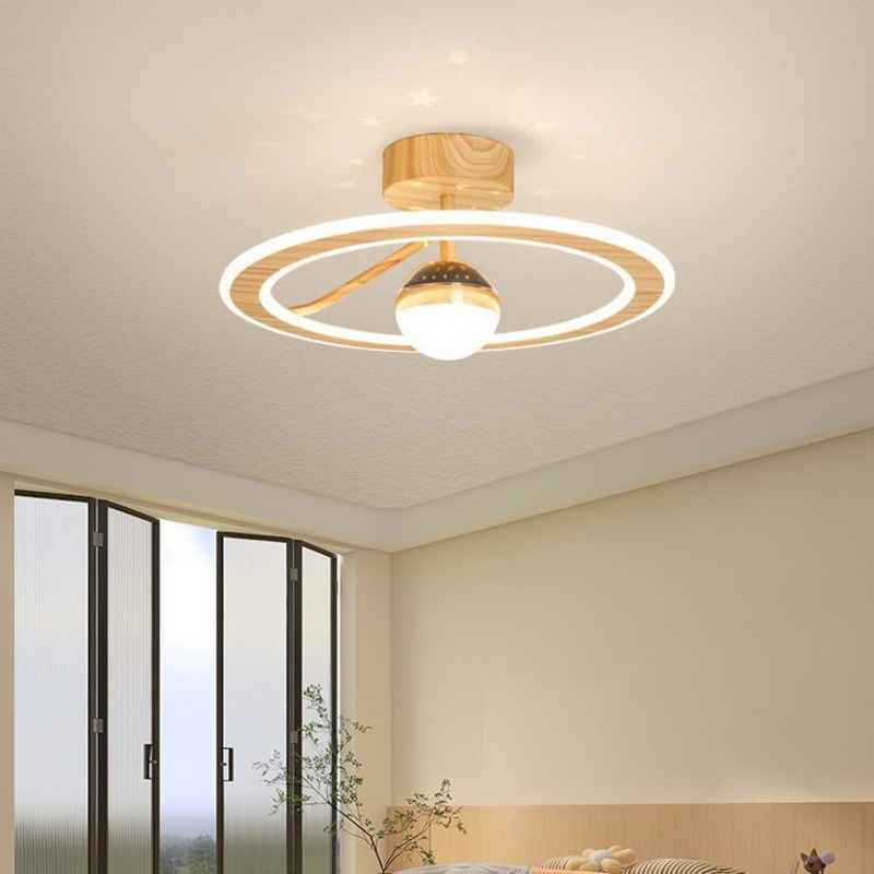 Contemporary Scandinavian Orb Round PE Iron LED Semi-Flush Mount Ceiling Light For Bedroom