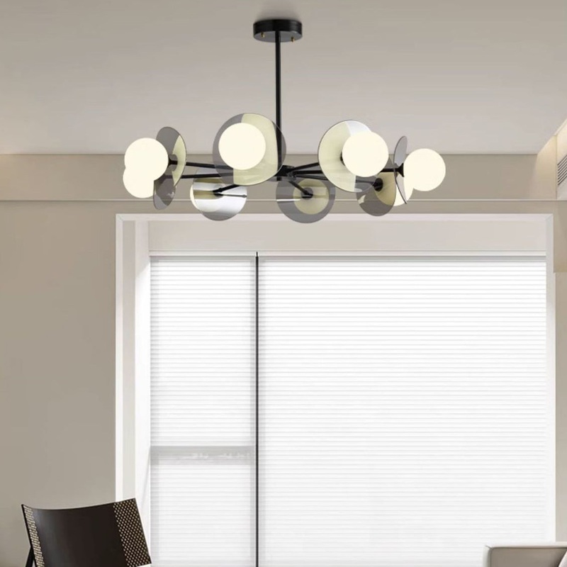 Contemporary Scandinavian Round Orb Copper Glass 5/8 Light Chandelier For Living Room