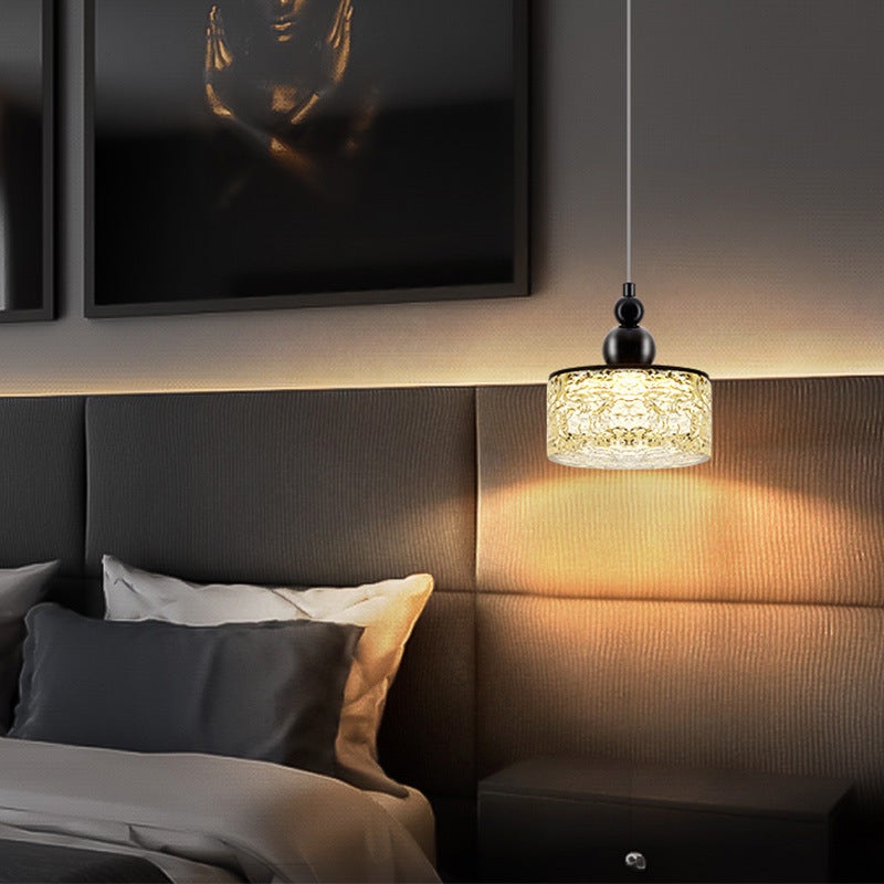 Contemporary Scandinavian Stainless Steel Resin Round Crackle LED Pendant Light For Bedside