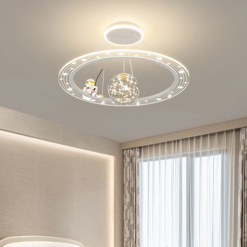 Modern Art Deco Kids Astronaut Planet Round Acrylic Iron LED Chandelier For Living Room