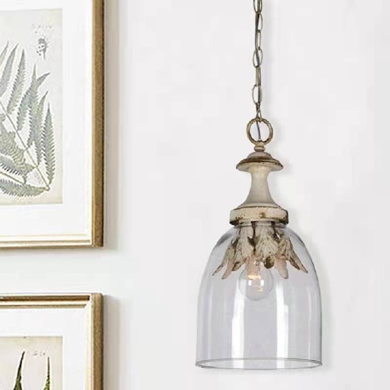 Traditional Vintage Cylinder Iron Glass 1-Light Pendant Light For Living Room