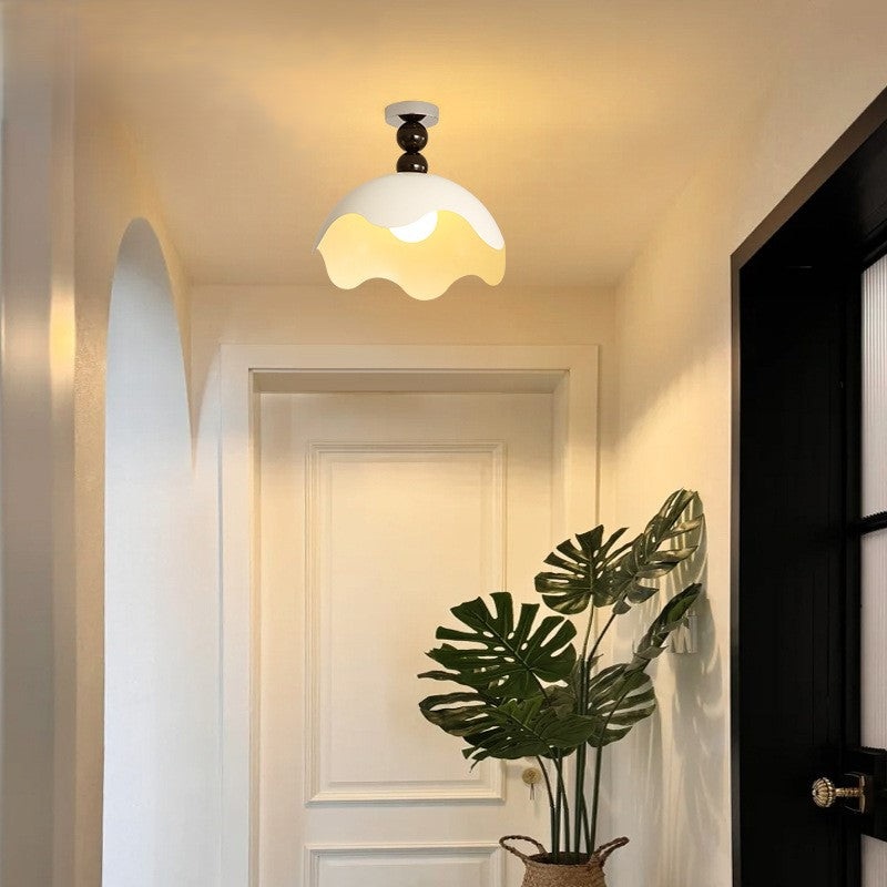 Traditional Vintage Eggshell Orb Disc Base Iron Acrylic 1-Light Semi-Flush Mount Ceiling Light For Living Room