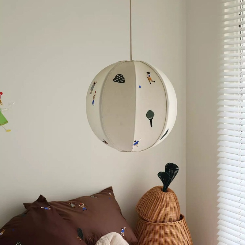 Traditional Vintage Hardware Spherical Fabric Shade 1-Light Pendant Light For Bedroom