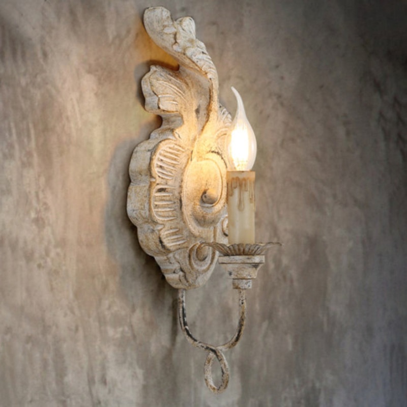 Traditional Vintage Leaf Shape Candelabra Iron Solid Wood 1-Light Wall Sconce Lamp For Bedroom